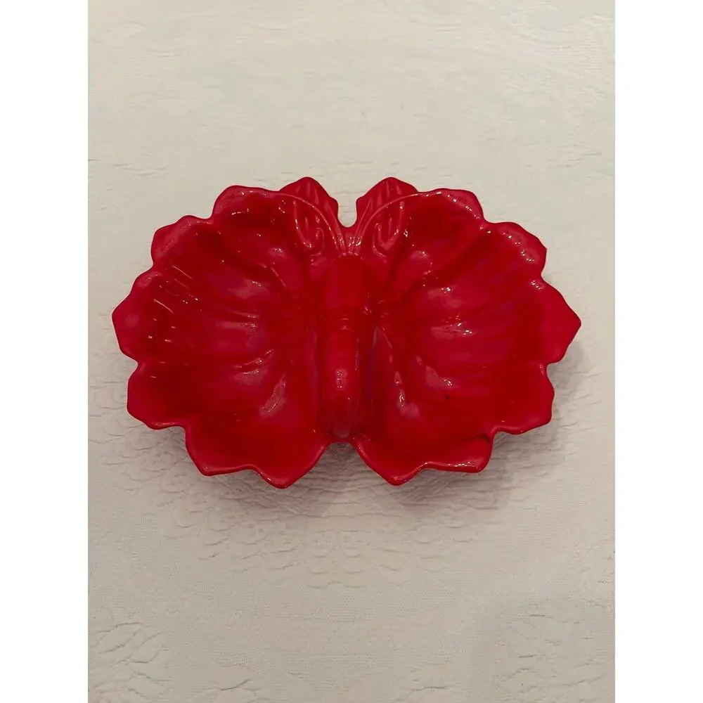 Vibrant Red Lobster Shell Ceramic Divided Serving Dish Coastal Decor Sea Life